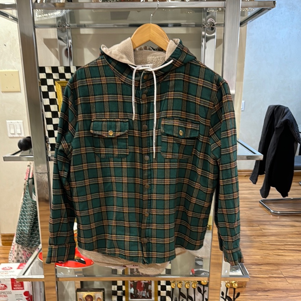 Z man Green and Brown Plaid Hooded Flannel